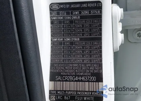 2017 Land Rover Discovery Sport Hse z USA, uszkodzony, nr VIN SALCR2BG4HH637200